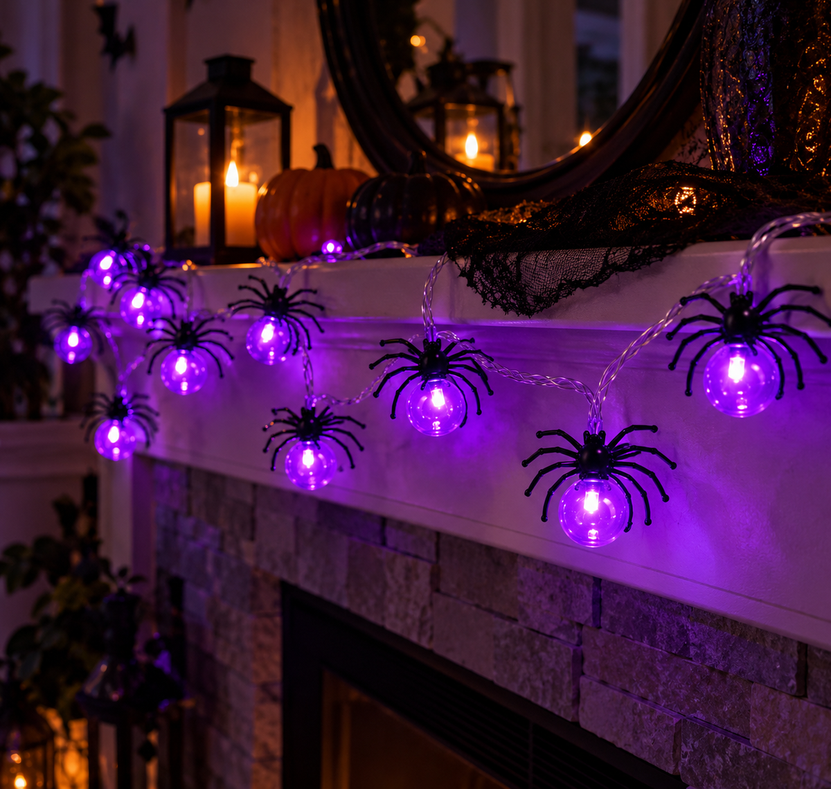 Purple Spider LED String Lights